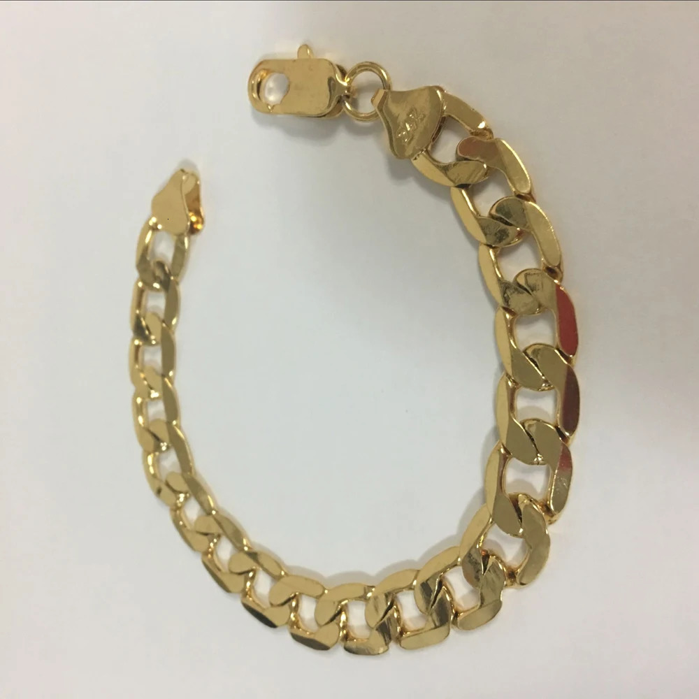 Chain Wholesale 24k Gold Filled 10MM Curb Link Chain Bracelet for Men Women 20CM LongFashion Pure Gold Color Cuban Bracelet Jewelry 231016