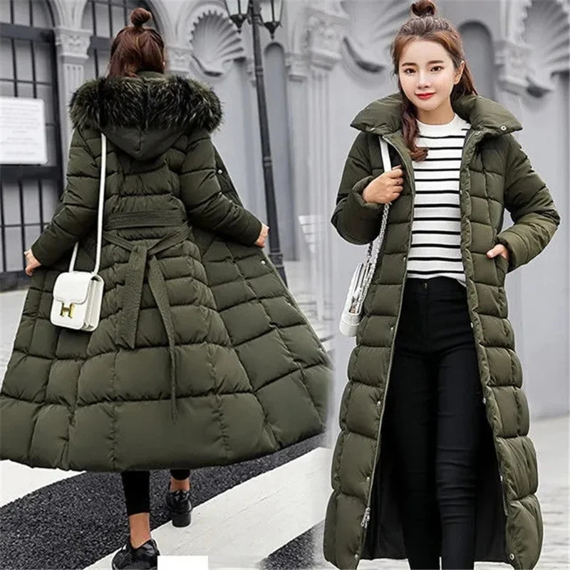 Womens Down Parkas Winter Jacket Fur Collar Hooded Cotton Padded Long Coat Korean Loose Warm Thicken Outwear 231017