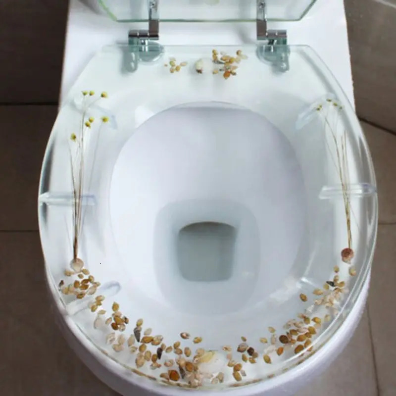Covers Resin Toilet Seat Fancy Bathroom Accessories Thickened Transparent Safety Cover with Shells and Chrome Hinge U/V Type 231013