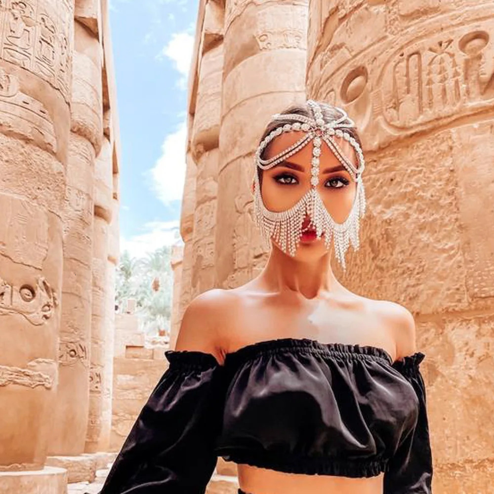 Other Fashion Accessories Tassel Veil Mask Headwear Chains Face Mask Masquerade Dance Party Costume Sexy Jewelry 231016