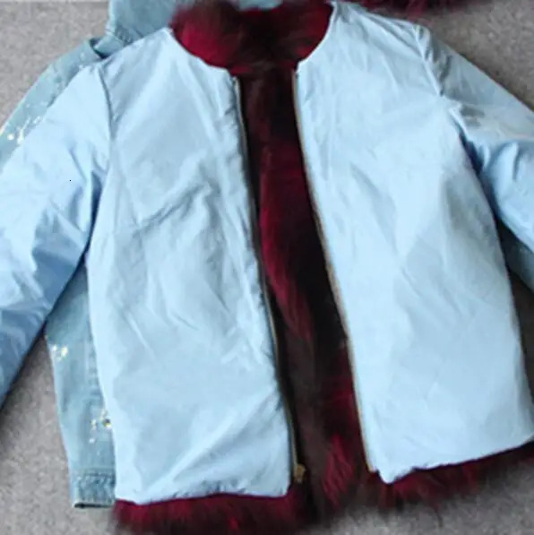 Women's Knits Tees Real Fur Lining Denim Jacket Coat Parkas100 Large Raccoon Collar Women Winter 231016