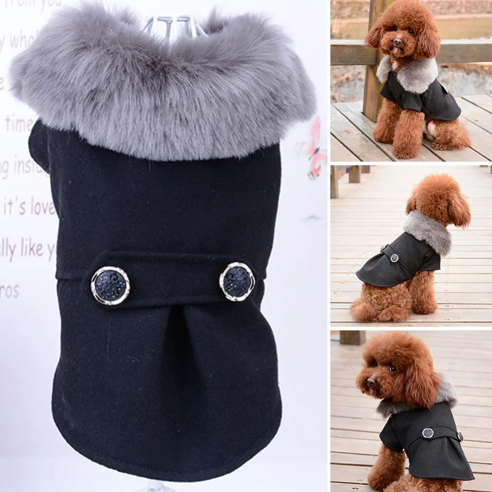 Winter Dog & Cat Fur Collar Jacket Coat Warm Padded Fiber Sweater for Small to Extra Large Pets Black Gray 2024 dh910320090