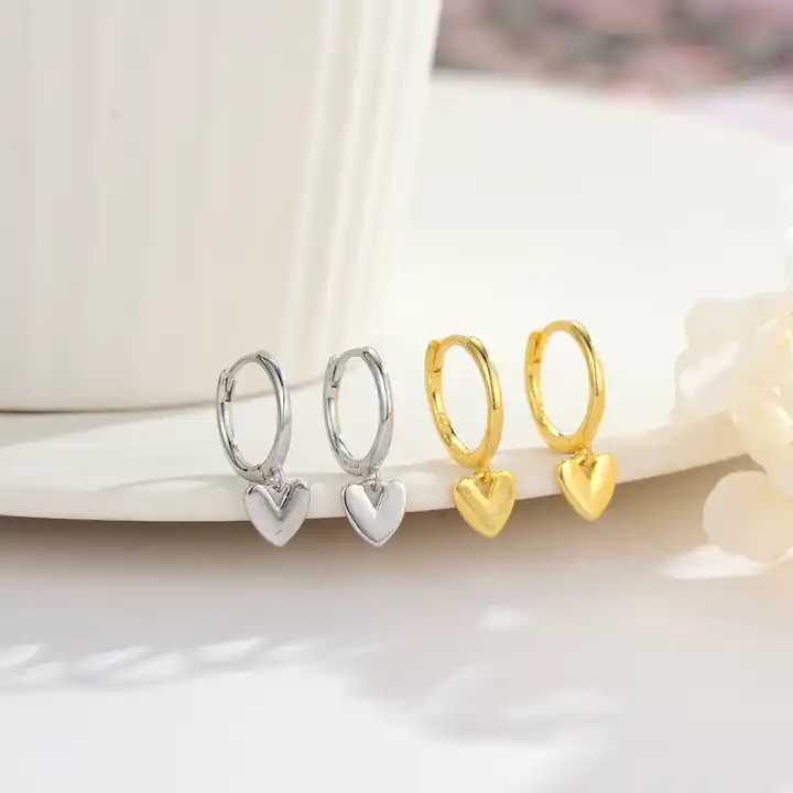 Trendy 925 Silver Heart Hoop Dangle Hoop Earring for women