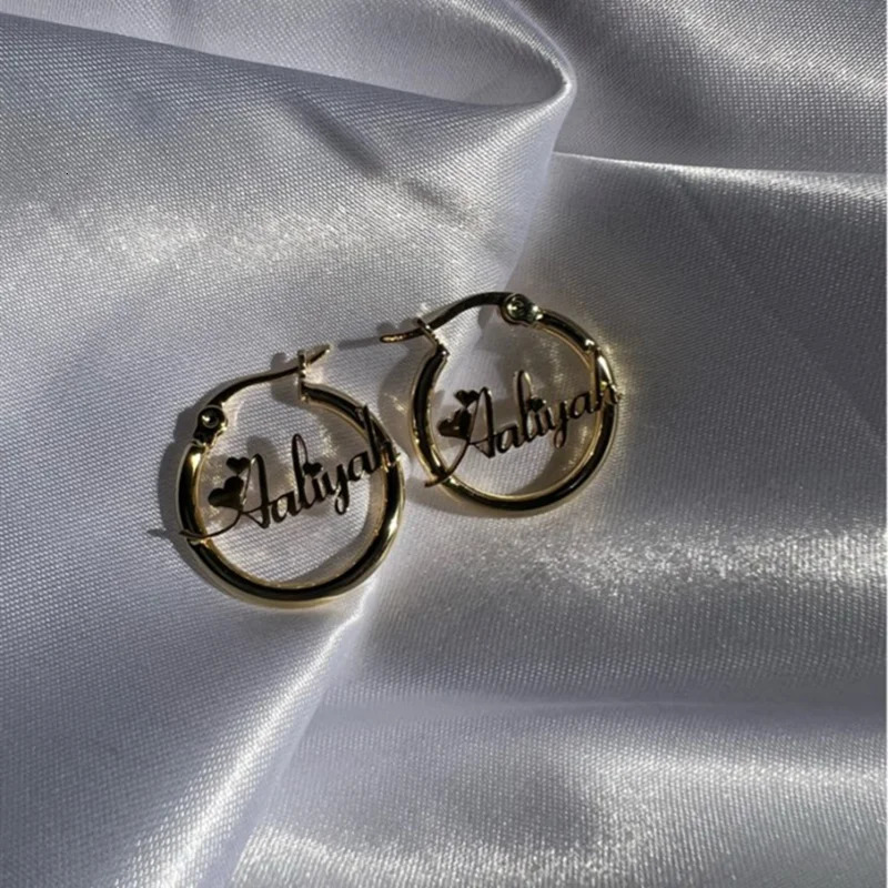 Hoop Huggie 3UMeter Kid Custom Name Hoop Earrings 20mm Cute Personality Letter Small Round Mini Earring Stainless Steel Girl Gift 231016