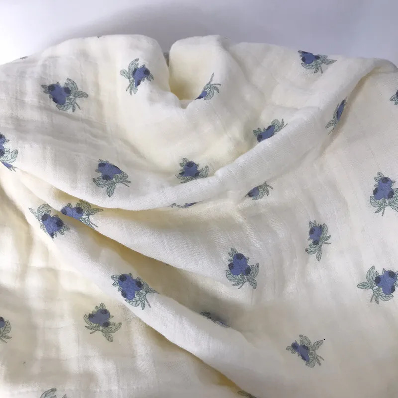 Quilts Baby Blueberry Print Muslin Blanket for Babies born Summer Blanket Cover 4 Layer Organic Cotton Muslin Napping Quilt Covers 231017