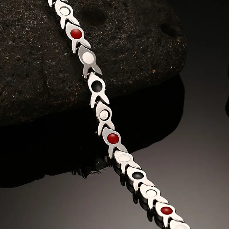 Chain Vinterly Magnetic Bracelets for Women Chain Health Energy Germanium Hologram Bracelet Gold Color Stainless Steel Bracelet Women 231016