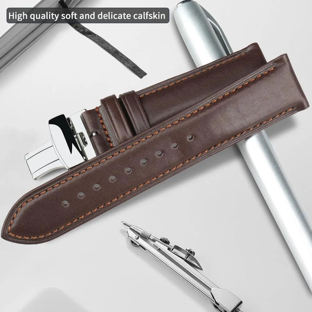 Watch Bands Calfskin Genuine Cow Leather Watchband Belt 18mm 20mm 22mm 24mm Watch Strap Bracelets Butterfly Buckle Replacement Watch Band 231016