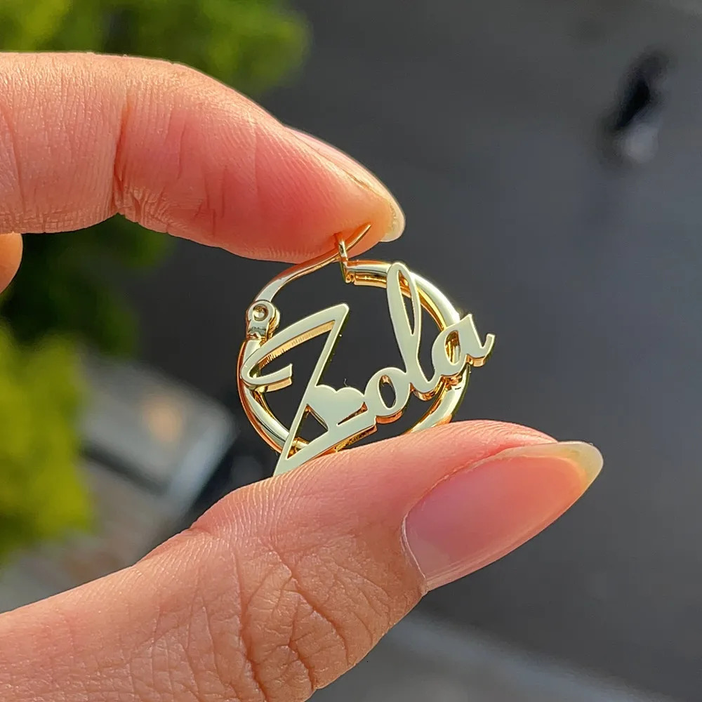 Hoop Huggie 3UMeter Kid Custom Name Hoop Earrings 20mm Cute Personality Letter Small Round Mini Earring Stainless Steel Girl Gift 231016