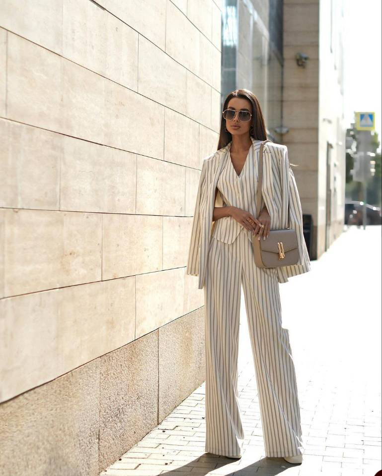 Slim Fit Women Blazer Suits Designer Striped 3 Pieces Custom Made Formal Jacket Metal Button Office Business Coat Sets