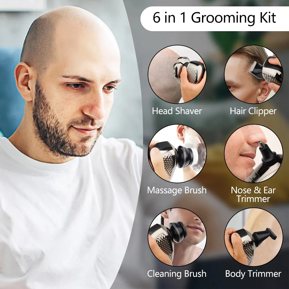 Razors Blades Men's Bald Head Electric Shaver 9 Blades Floating 6In1 Heads Beard Nose Ear Hair Trimmer Clipper Brush Rechargeable Razor 231013