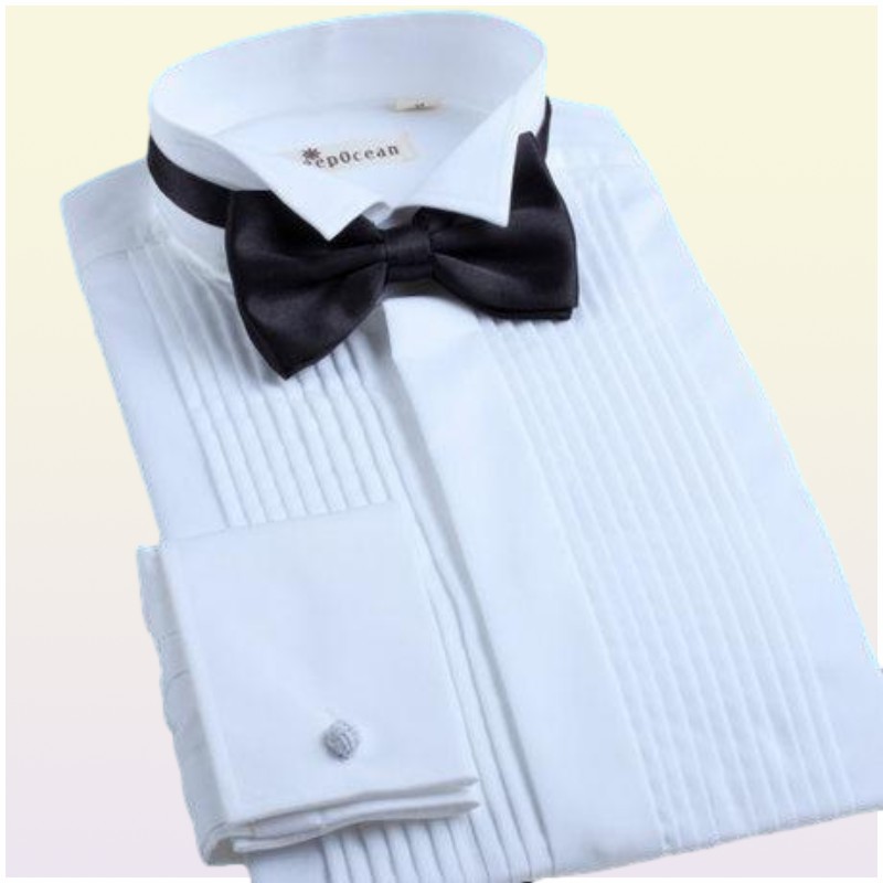 New arrival white wedding Bridegroom shirts long sleeves formal party prom men shirts High quality groomsmen evening shirts NO04