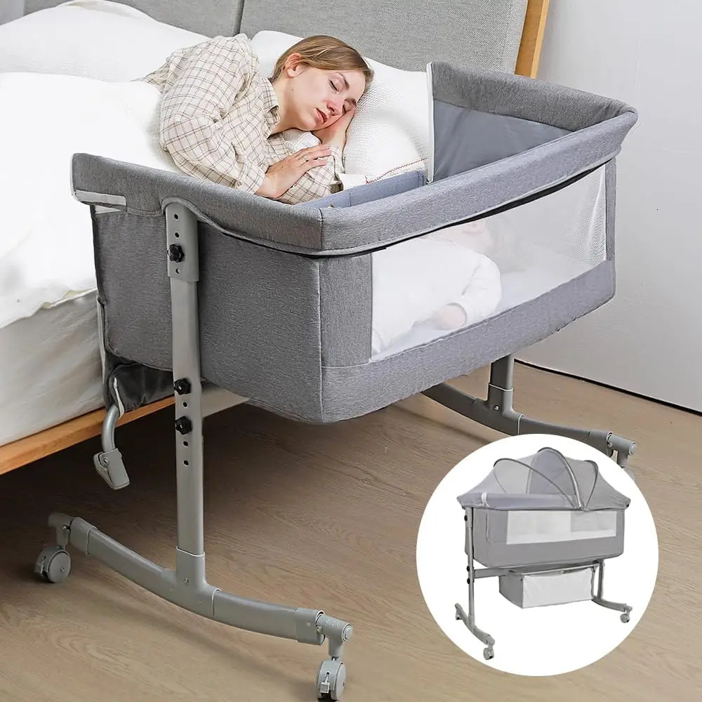 Baby Cribs uiuwoo Bedside Crib for Baby 3 in 1 Bassinet with Large Curvature Cradle Adjustable and Movable Baby Bed with Mosquito Nets 231017