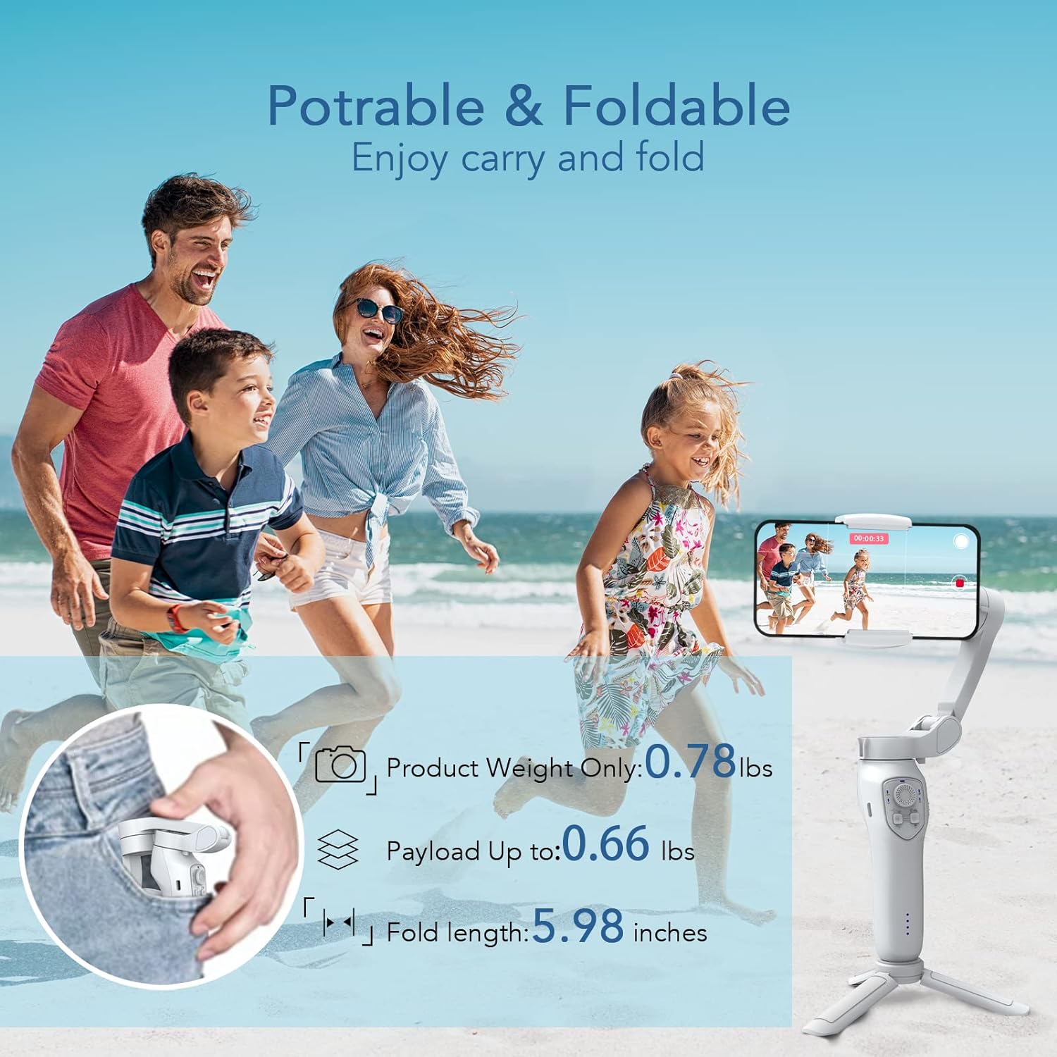 Portable Gimbal stabilizer 3-Axis Phone Gimbal Cell Phone Stabilizer Foldable with Face/Object Tracking Vlogging L7C Pro for Video Recording Gopro Spo