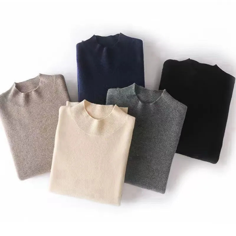 Men's Sweaters Wool Blend Cashmere Sweater Half High Lapels Pullovers Knit Winter Tops Long Sleeve HighEnd Bottoming Shirt 231017