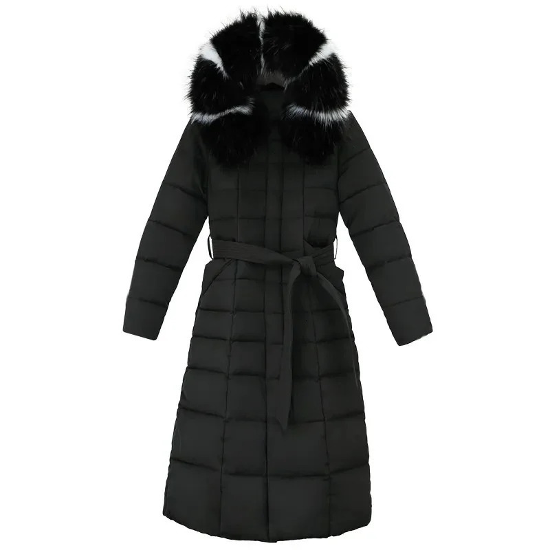 Womens Down Parkas Winter Jacket Fur Collar Hooded Cotton Padded Long Coat Korean Loose Warm Thicken Outwear 231017