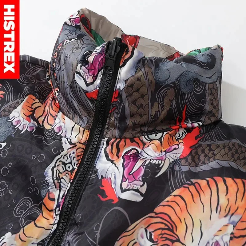 Men's Down Parkas Reversible Winter Jackets Parka Men Chili Tiger Animal Outerwear Thick Warm Jacket Harajuku Puffer Oversized Coat 231017