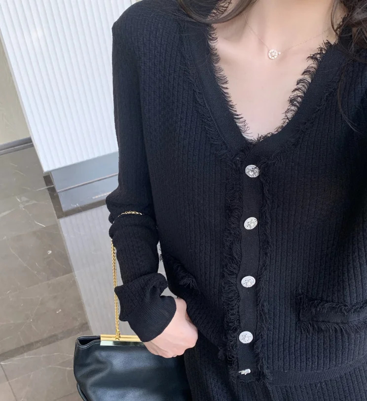 Women's Tracksuits Autumn Winter Women's Suit Knitted Tassel V-neck Cardigan Jacket Wide Leg Pants Casual Two Piece Set Women Elegant Korean