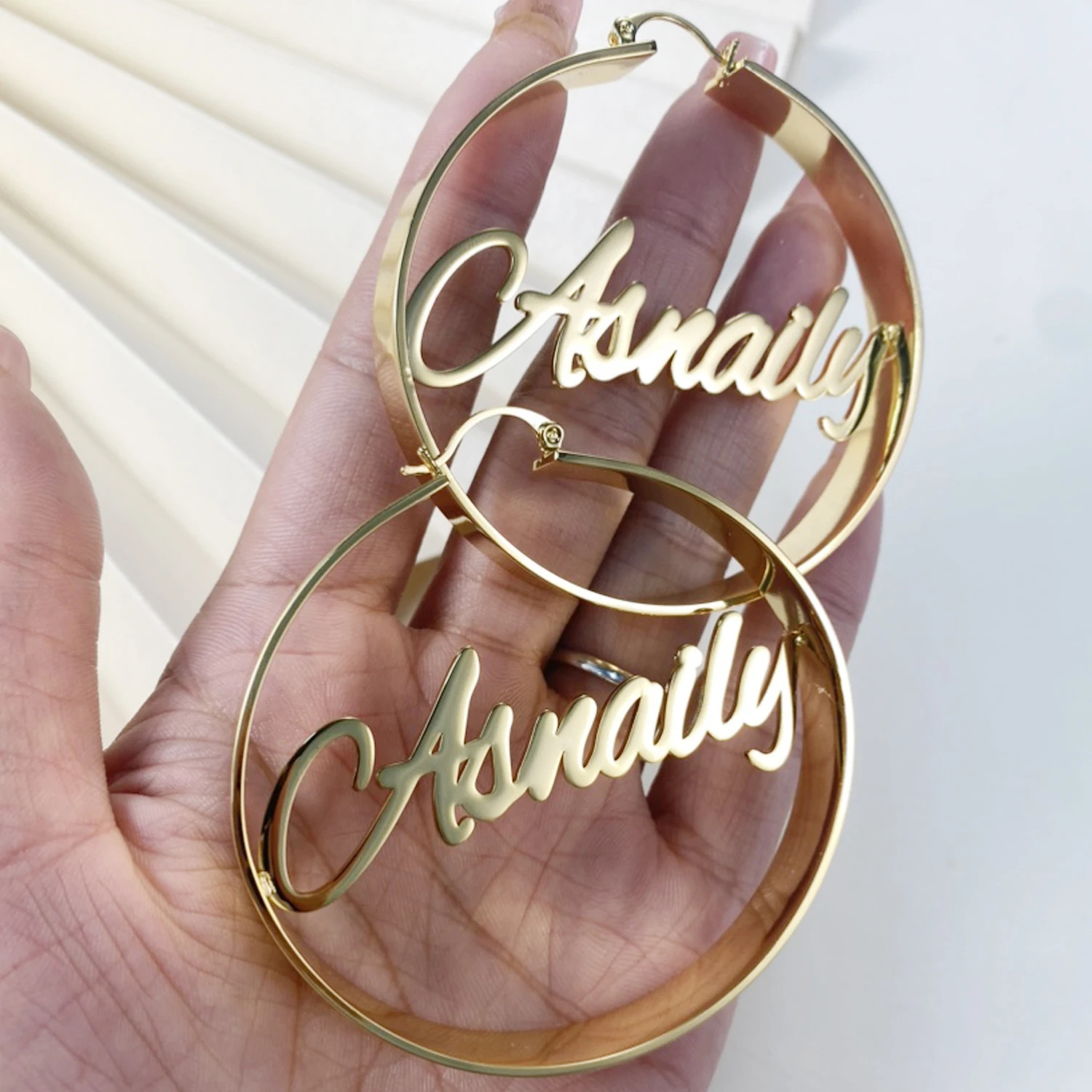 Hoop Huggie Qitian Custom Hoop Earrings Name Chunky Hoop Earrings Personalized Big Hoop Earrings Women Name Earrings Christmas Gifts 231016