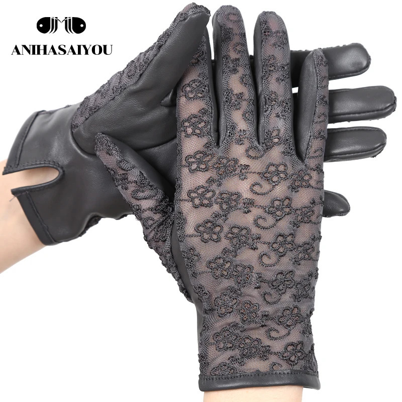 Five Fingers Gloves Sexy sheepskin lace gloves fashion drive leather gloves women multicolor women's leather gloves Comfortable- 231016