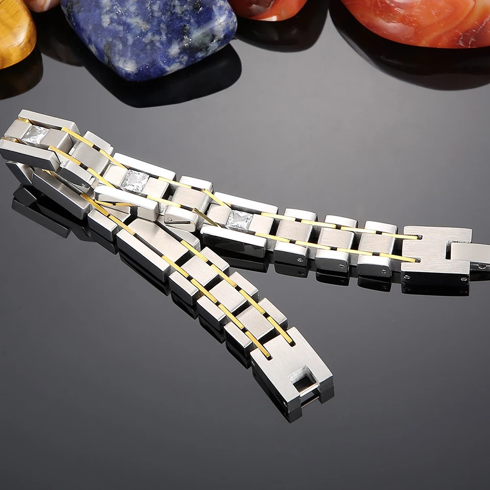 Chain Man Bracelets CZ Jewelry Birthday Gifts for Boyfriend 12MM Brushed Gold Plated Stainless Steel Chain Bracelet for Men Wholesale 231016