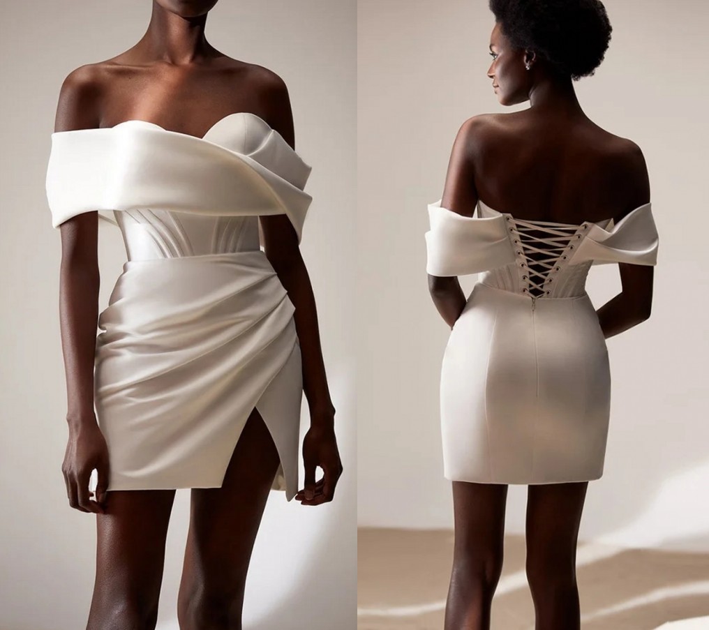 A-e Short Wedding Dress 2024 Off the Shoulder Mini Lace Up Backless Sexy Above Knee Women Reception Bride Party Gowns Vestidos De Novia