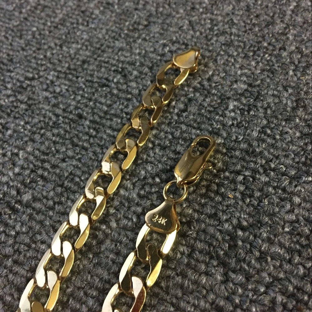 Chain Wholesale 24k Gold Filled 10MM Curb Link Chain Bracelet for Men Women 20CM LongFashion Pure Gold Color Cuban Bracelet Jewelry 231016