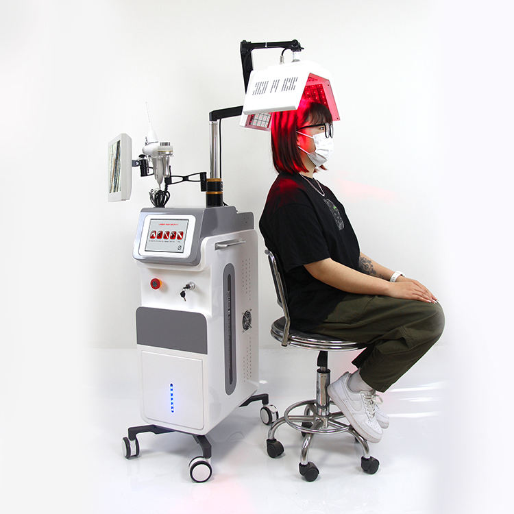 Vertical Diode Laser 650nm Diode Laser Therapy Device Hair Regrowth Anti Hair Loss Massage Machine with Ozone Comb Oxygen Sprayer