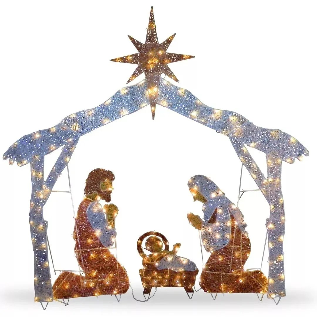 Tinsel Nativity Scene Warm White Plane Painting For Easter Christmas Outdoor Yard Garden Home Decorations Event Decoration 221123