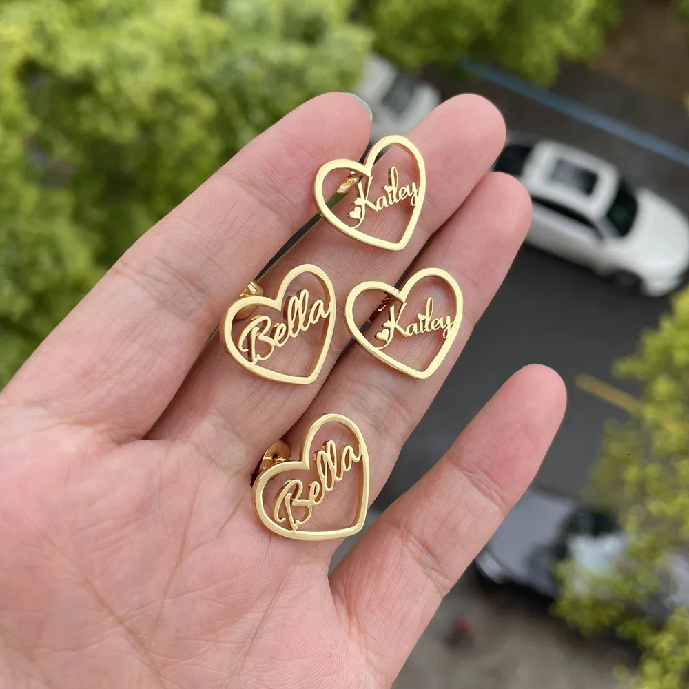 Hoop Huggie 3UMeter Heart Custom Name Stud Earrings For Girl Kid Personality Baby Cute Nameplate Earring Stainless Steel Gift 231016