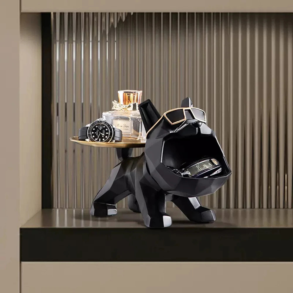 Arts and Crafts Resin Cool Bulldog Crafts Dog Butler with Tray for Keys Holder Storage Jewelries Animal Room Home Decor Statue Dog Sculpture 231017