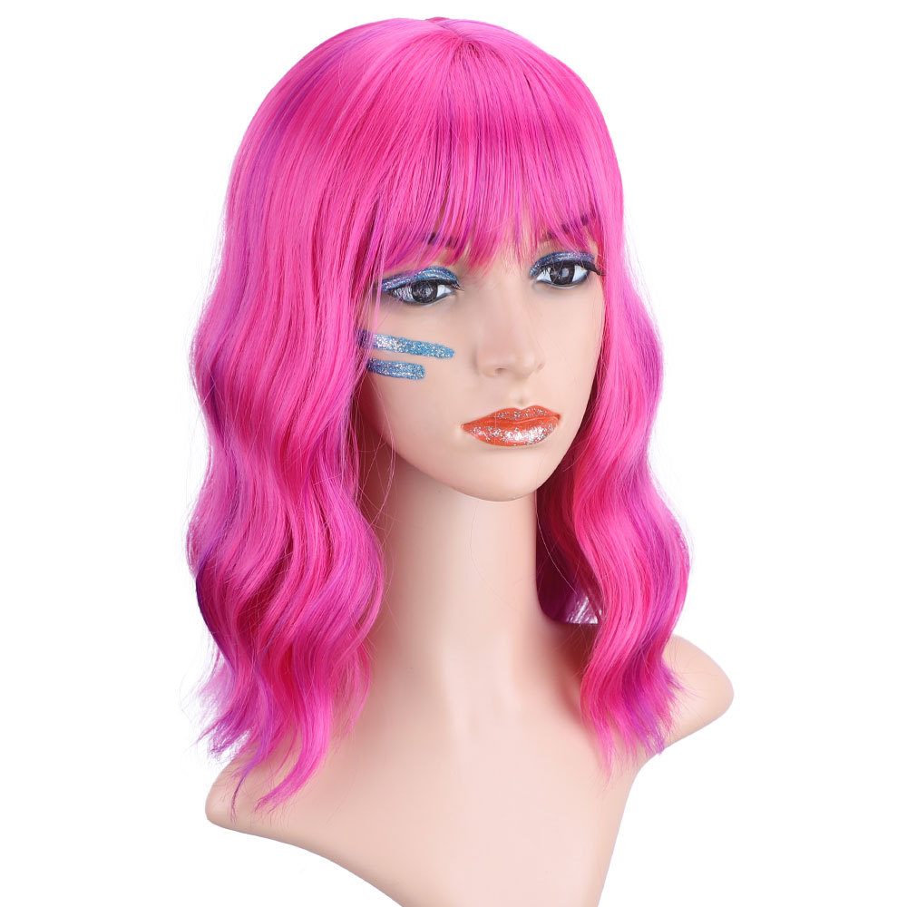 Synthetic Wigs Full Mechanism Curly Hair Products Festival Hot Pink Color Fiber 14inch Bob Wigs