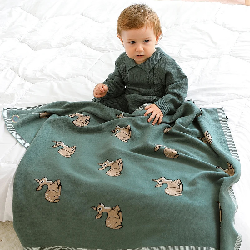 Quilts Baby Blankets Knitted born Boys Girls Cotton Swaddle Wrap Quilts Infant Toddler Green Throw Playing Mats 100*80cm Kids Covers 231017
