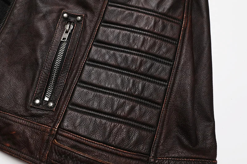 Men's Jackets Brown Vintage Real Leather Motorcycle Vest Men Cowhide Genuine Biker Waistcoat Slim Sleeveless 231016