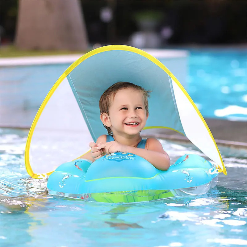 Inflatable Floats Tubes Kids Swimming Float With Canopy Inflatable Infant Floating Ring Kids Swim Pool Accessories Baby Float Circle Bathing Summer To