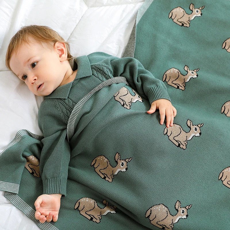 Quilts Baby Blankets Knitted born Boys Girls Cotton Swaddle Wrap Quilts Infant Toddler Green Throw Playing Mats 100*80cm Kids Covers 231017