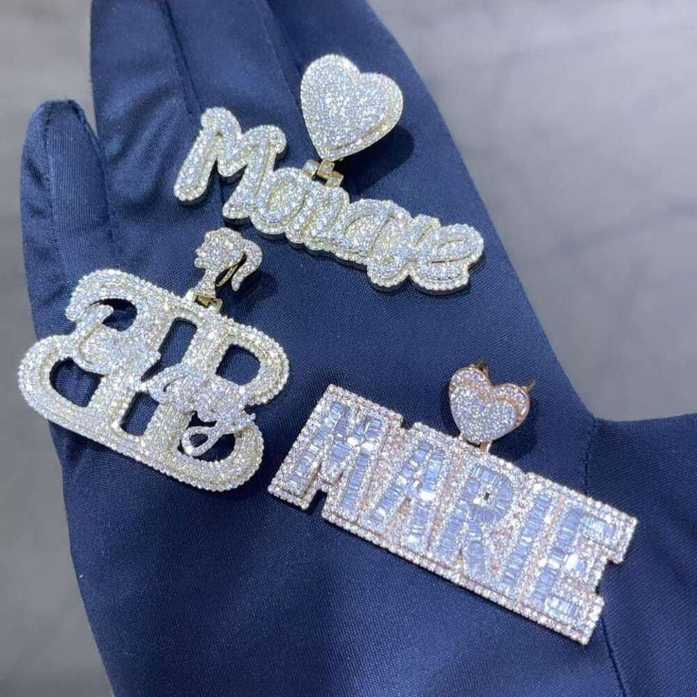 Custom Chain Pendant Jewelry Pass Diamond Moissanite Tester Manufacturer 925 Sterling Silver Letter Iced Out Custom Pendant