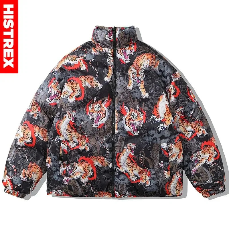 Men's Down Parkas Reversible Winter Jackets Parka Men Chili Tiger Animal Outerwear Thick Warm Jacket Harajuku Puffer Oversized Coat 231017
