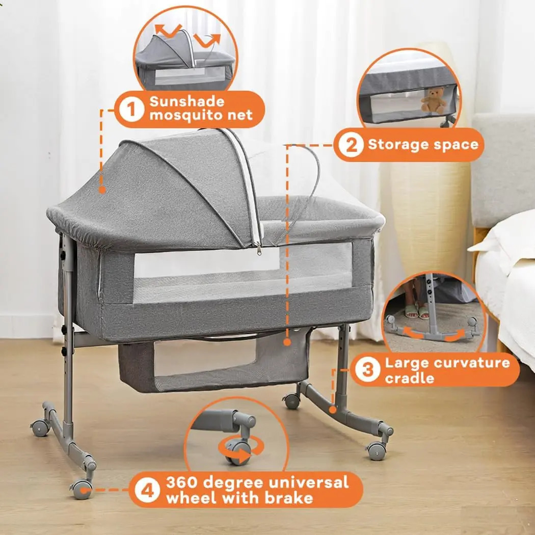 Baby Cribs uiuwoo Bedside Crib for Baby 3 in 1 Bassinet with Large Curvature Cradle Adjustable and Movable Baby Bed with Mosquito Nets 231017