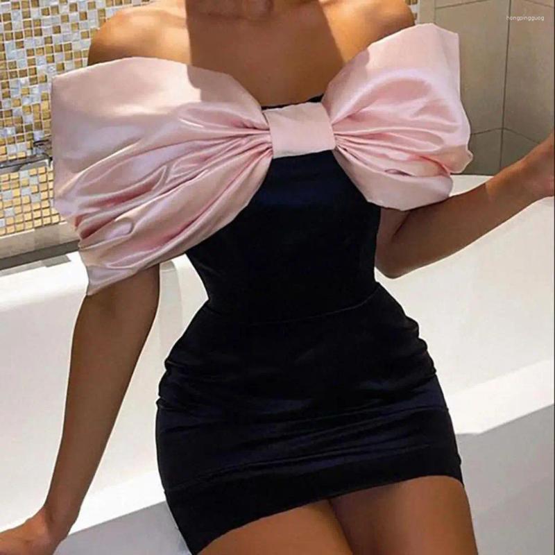 Women's Casual Off Shoulder Pink/White Bodycon Dress, Polyester, Flutter Sleeve, Or-Length, Summer