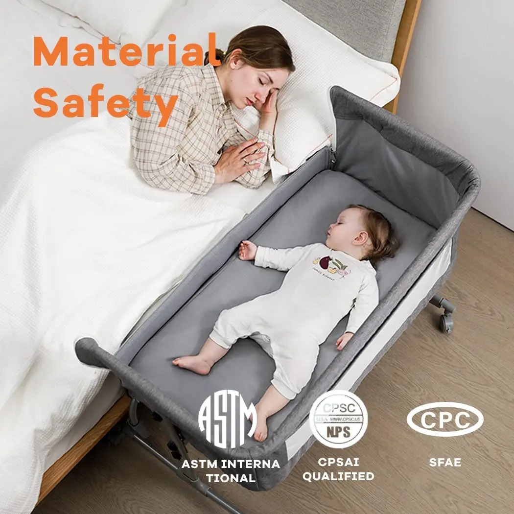 Baby Cribs uiuwoo Bedside Crib for Baby 3 in 1 Bassinet with Large Curvature Cradle Adjustable and Movable Baby Bed with Mosquito Nets 231017