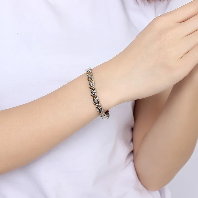 Chain Vinterly Magnetic Bracelets for Women Chain Health Energy Germanium Hologram Bracelet Gold Color Stainless Steel Bracelet Women 231016