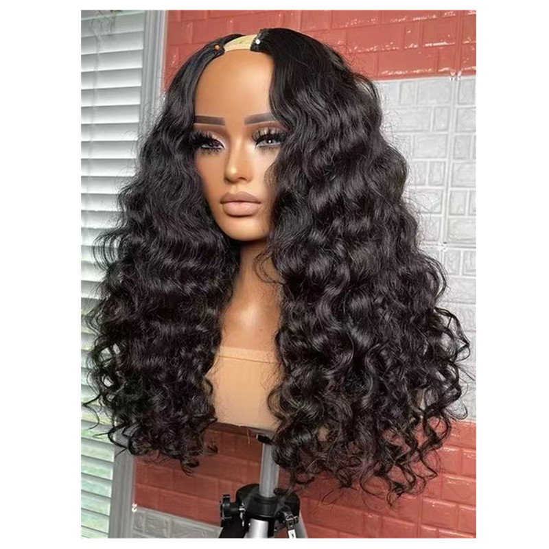 V Part Wig deep curl Human Hair Wigs For Women Brazilian Glueless raw burmese curly Wavy Vpgrade Wig Natural Black Wigs