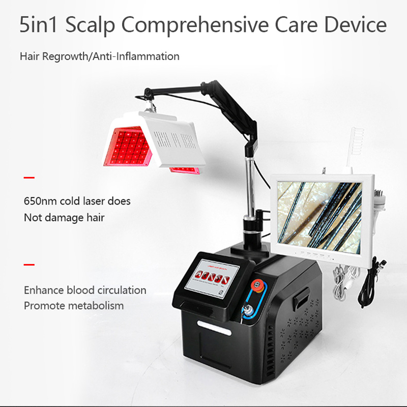 Laser Anti-Hair Loss Treatment Equipment 650Nm Scalp Massage Led Laser Device For Hair Growth With Hair Follicle Detection Perm Dyed Fat Hair Loss The