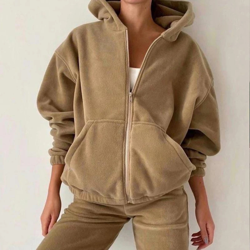 Women's Tracksuits Women Autumn Winter Casual Hooded Zipper Outerwear Tracksuits Hoodies Pant Suit Female Casual Tracksuit Two Piece Sets Outfits
