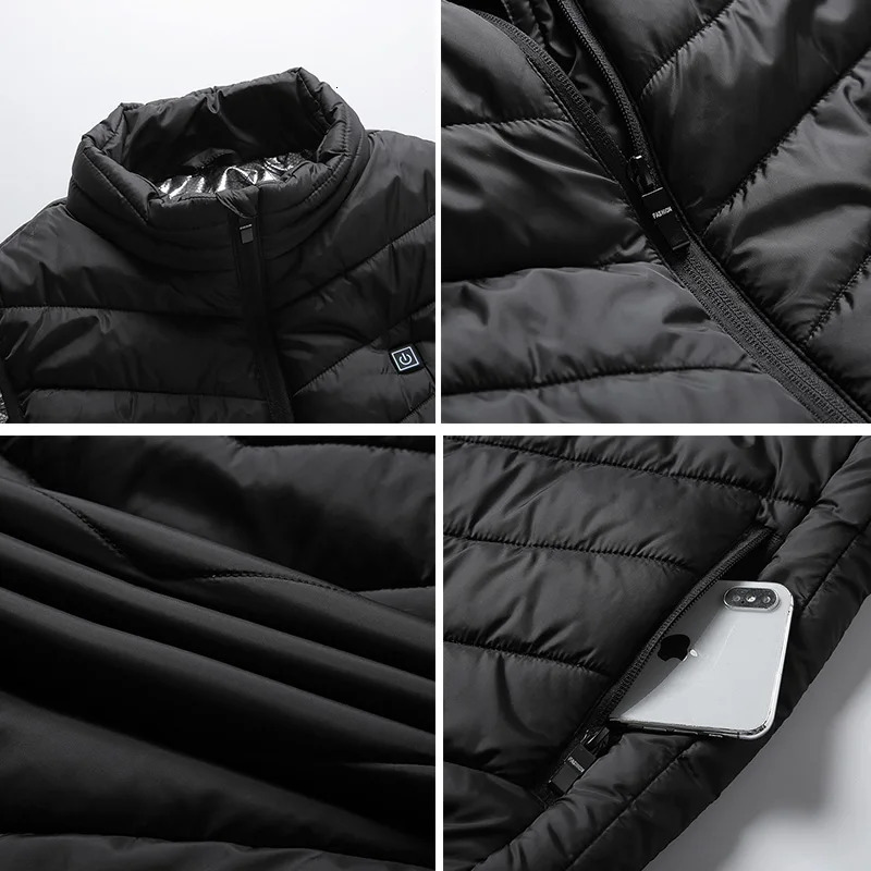 Mens Down Parkas 9 Areas Heated Vest Men Autumn Winter Smart Heating Jacket Oversized Stand Neck Coat Outdoor Sports Thermal 231016