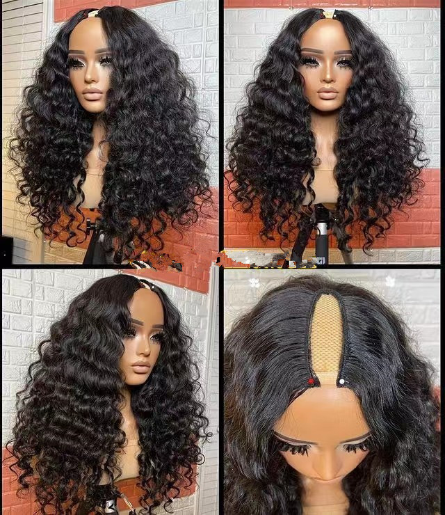 V Part Wig deep curl Human Hair Wigs For Women Brazilian Glueless raw burmese curly Wavy Vpgrade Wig Natural Black Wigs