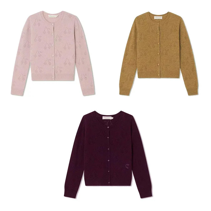 Cardigan Bonpoint Autumn/winter Wool Knitted Cardigan Girl Cherry Hollow Long Sleeve Sweater Baby Children's Top 231017