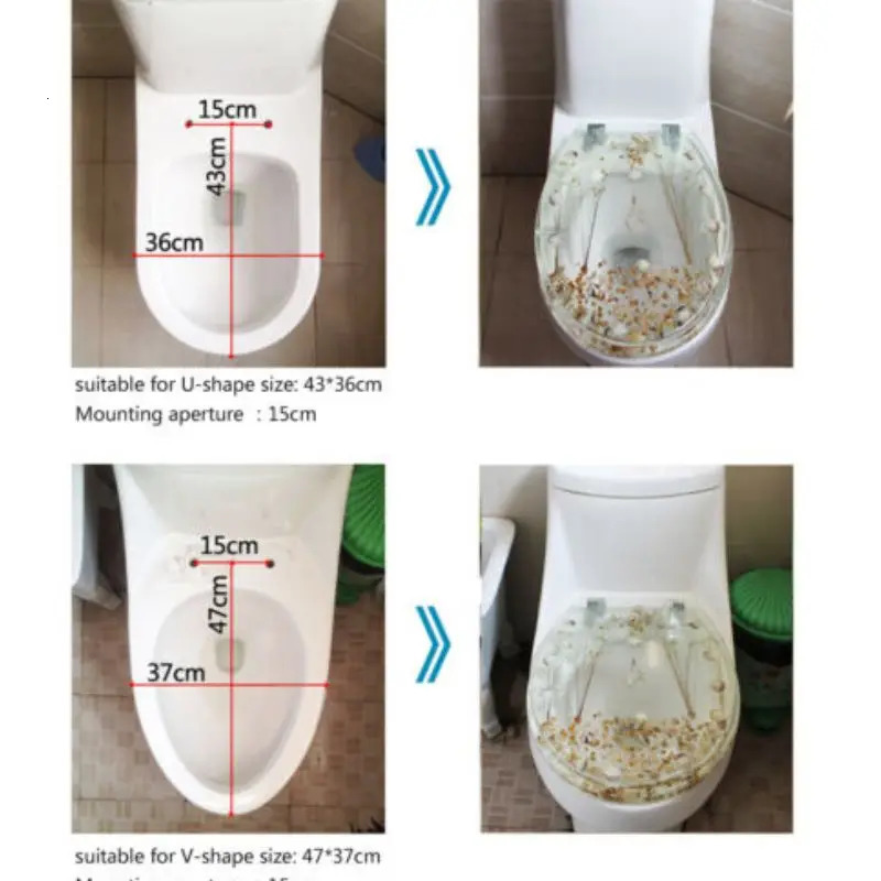 Covers Resin Toilet Seat Fancy Bathroom Accessories Thickened Transparent Safety Cover with Shells and Chrome Hinge U/V Type 231013
