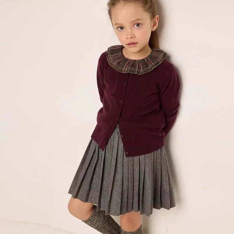 Cardigan Bonpoint Autumn/winter Wool Knitted Cardigan Girl Cherry Hollow Long Sleeve Sweater Baby Children's Top 231017