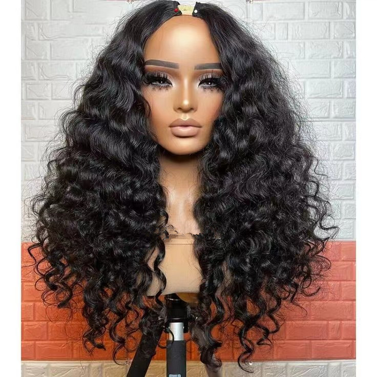 V Part Wig deep curl Human Hair Wigs For Women Brazilian Glueless raw burmese curly Wavy Vpgrade Wig Natural Black Wigs